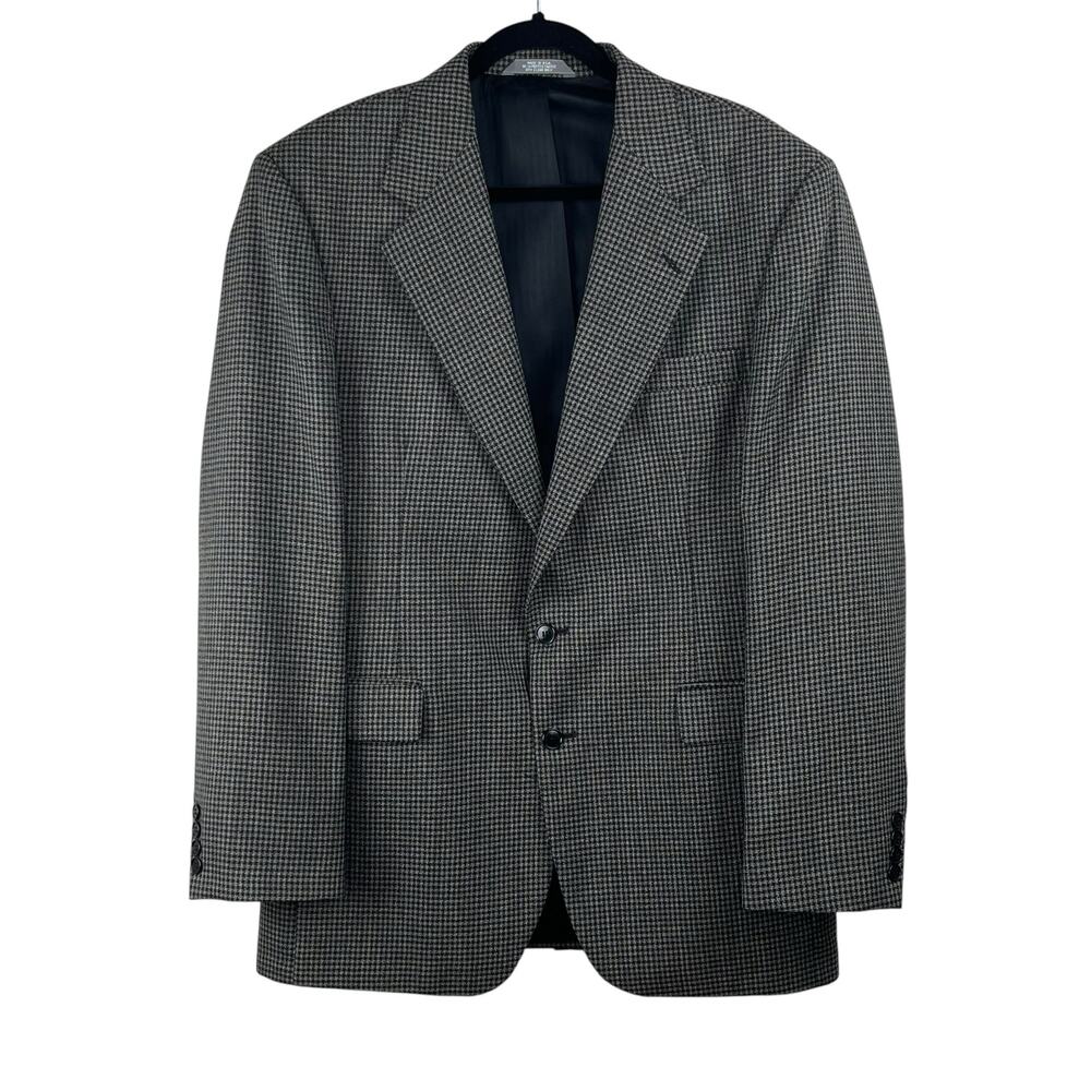 Vintage 80s 90s Haggar Black Tan Houndstooth Tweed Blazer Sport Coat 42L USA